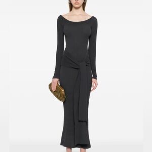 Aya muse dark grey knit tie front ruched off shoulder maxi long dress XS *
